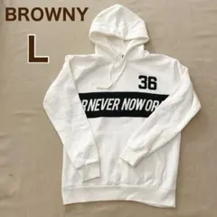 ブラウニー WEGO ロゴプリントパーカー ホワイト ゆるだぼ 裏起毛 L