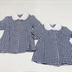 姉妹 お揃い ギンガムチェック ネイビー 半袖シャツ 100cm 80cm