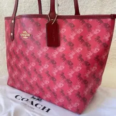 【未使用】COACHトートバッグ リバーシブル 馬車柄 肩掛け 赤