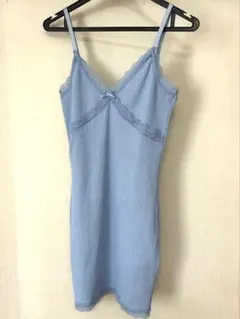 H&M レース リブ キャミソール ランジェリー風 レイヤード ブルー Sのサムネイル