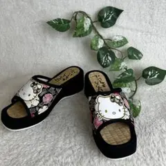 【新品】ハローキティ 厚底 サンダル スリッパ 和柄 桜 ビジュー Ｌサイズのサムネイル