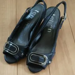 tehen  23㎝  黒サンダルパンプス  中古品