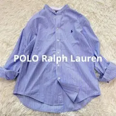 【美品】ポロラルフローレン 現行タグ バンドカラーシャツ ストライプ ブルーのサムネイル
