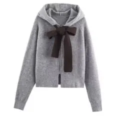 フード付きニットカーディガン/ダークグレー/Mサイズ/ ZARA風