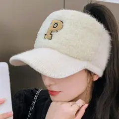 ニット サンバイザー ゴルフ ウィンタースポーツ オフホワイト ニットキャップ