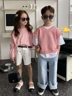 ★セール★ キッズ　ベスト　ニット　春　ピンク　韓国　OUR 美品