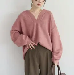 美品 ディープ深Vネック ニット Bonjour Sagan ピンク セーター