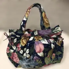 花柄トートバッグ ネイビー