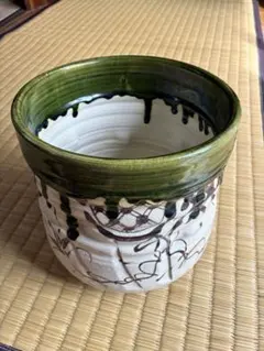 赤津焼織部 花聖 火鉢 古山作 骨董 鉢カバー 古道具 骨董 ヴィンテージ