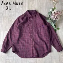 【アクシーズクインAxes Quin】ウール混　赤系　長袖シャツ　アウトドアXL