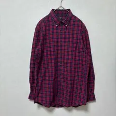 UNIQLO レッド 長袖ネルシャツ チェック柄 M ボタンダウン 綿100