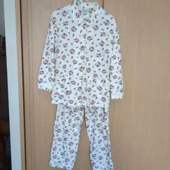 アイボリーにフラワープリント 長袖パジャマ上下Msize