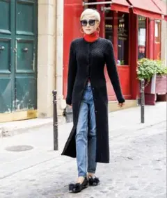 JENNE ケーブルニットロングカーディガン S ブラック