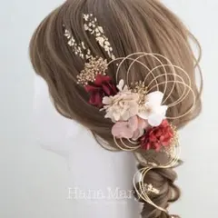 Hana Mary 髪飾り ヘアピン 水引 金箔　赤