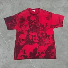 00s y2k スカル ドクロ 骸骨 総柄 tシャツ 平成 B系 グランジ