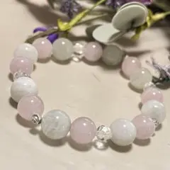 ローズクォーツの花3輪♡ムーンストーン・ピンクオパール 