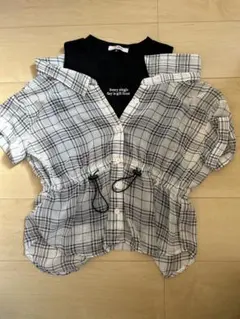 白黒チェック 半袖シャツ