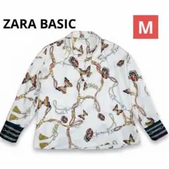 美品✨ZARA 　総柄　スカーフ柄 バタフライ柄 サテンシャツ ブラウス　Mのサムネイル