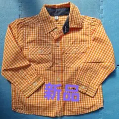 オレンジ チェック柄 長袖シャツ 95