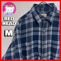 usa古着 RED HEAD ネルシャツ M チェック ネイビー ホワイト