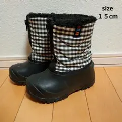 g*e様 【美品】子供用スノーブーツ ブラック/ホワイトチェック15〜16センチ