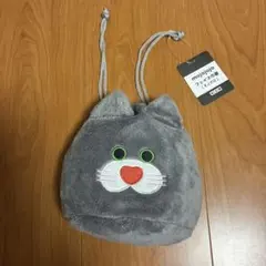 mojojojoフェイスモノクロ巾着　小物入れ　グレー　ねこ　未使用