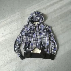 Old uniqlo チェック ジップパーカー フーディ パッチワーク o
