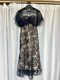 Leja フラワースパンコールチュールフレアスリーブマーメイドワンピースドレス