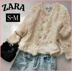 新品♥ZARA スパンコール ジャケット キラキラ ノーカラー 金ボタン S~M