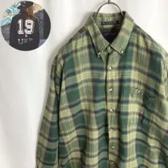 US古着 チェック柄 長袖シャツ vintage グリーン 緑色 L