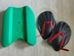 グリーン arena製 & ビート板 Speedoパドル 2点セット