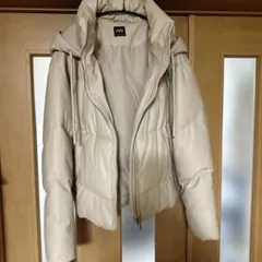 ZARA レザー調 フード付きダウンコート