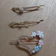 ハート型花モチーフヘアピン3個セット