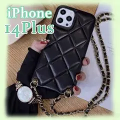 iPhone 14 Plus ケース a キルティング 黒 ストラップ 新品