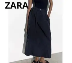 ZARA ザラ ナイロンカーゴロングスカート　ブラック
