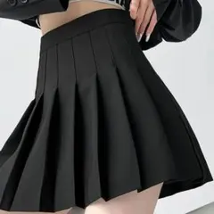 ​【新品】ハイウエスト プリーツスカート M 黒 インナーパンツ付 スタイル美