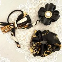 ☆ヘアアクセサリー３点セット ＊黒金白パール
