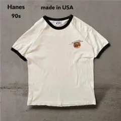 希少USA製90sヘインズ両面プリントリンガーTeeシングルステッチ映画古着白黒