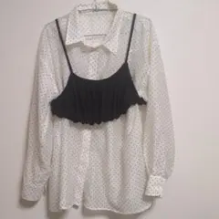 mystic ドット柄シアーシャツ キャミソールセット