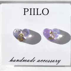【No.97】ぷっくりハートのピアス　　小ぶり　ミニ　　月　さわやかパープル