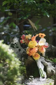 ウエディングブーケ ブートニア ハンドメイド アーティフィシャルフラワー 黄色