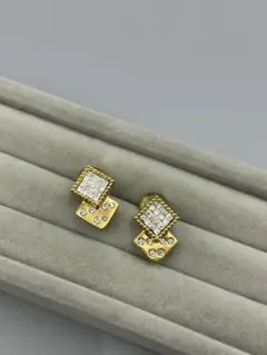 257ヴィンテージ　ゴールドトーン スクエアクリスタルピアス