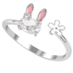 シルバー オープンリング アニマル うさぎ ビジュー 指輪 リング ラビット