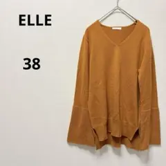 エル　長袖Vネックニット オレンジ 袖広がり　アクリル　ウール　きれいめ　上品のサムネイル