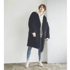 【JEANASIS】ネイビー フェイクファー ロングコートのサムネイル