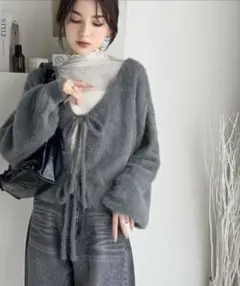 【新品】mily bilet シャギーリボン前後2WAYカーディガン