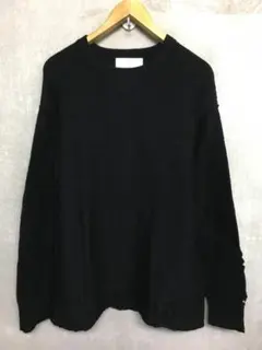ネオンサイン Glitch Knit ダメージ加工 コットン ニット 黒 46のサムネイル