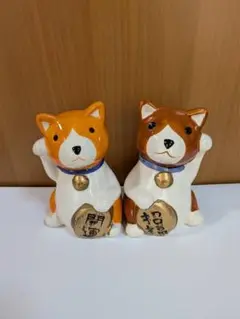 304 招き犬　コーギー？　開運　招福　2匹セット