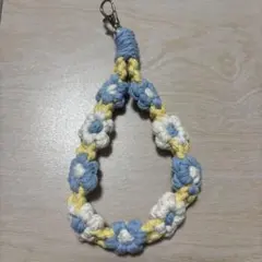 スマホストラップ 白 水色 黄色