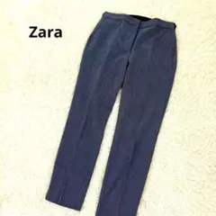 ZARA ザラ センタープレス スラックス テーパードパンツ アンクル丈 紺